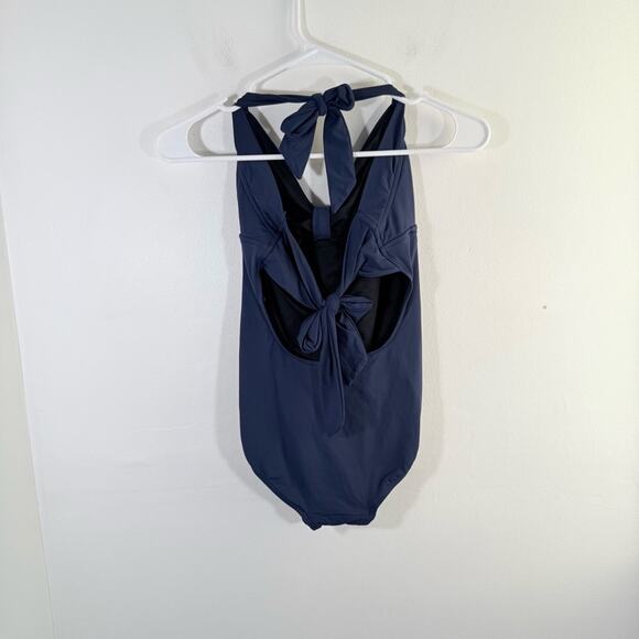 Seafolly Australia Seaview Navy Blue Halter Tie Front Ruched One Piece Swim 8 - Picture 11 of 11